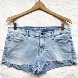 DKNY light wash distressed cut off denim shorts 8